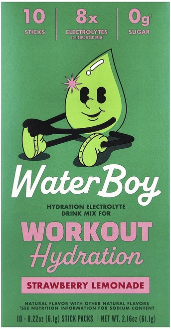 효과가 좋은 Waterboy 운동 시 수분 보충 전해질 드링크 믹스 딸기 레모네이드 스틱팩 10개 개당 6.1g(0.22oz) 최저가격, Waterboy운동시수분보충전해질드링크믹스딸기레모네이드 - 쿠팡