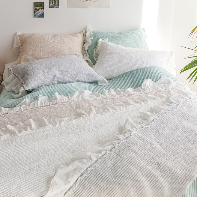 슬러시 러블리한 레이스와 시원한 냉감사 소재 고급스러운 스프레드 이불겸패드, 화이트, 싱글(스프레드+베개커버1p)