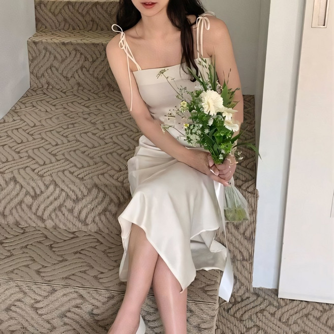 레티고 이브닝 웨딩 드레스 새틴 슬립 나시 롱 원피스