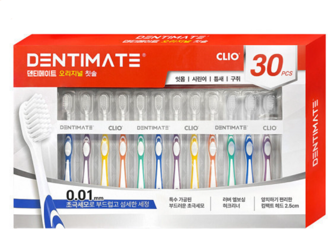 [초극세모 틈새칫솔 추천 1위]잇몸 충치 미백 시린이 틈새 구취 콤펙트헤드 크리오 올케어 칫솔 "덴티메이트 오리지날 초극세모 칫솔" [대용량 30입 + 무료배송], 3세트, 10개입