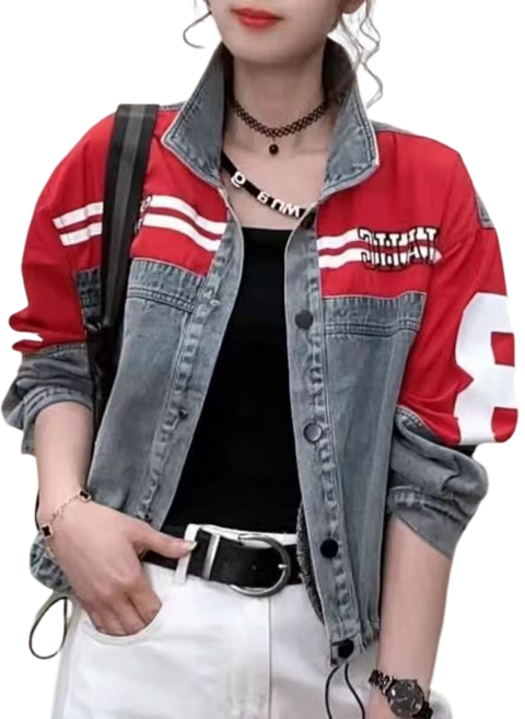 여성용 데님 패치 코트 캐주얼 루즈 프린트 데님 재킷 Women's Jacket 뉴타임즈