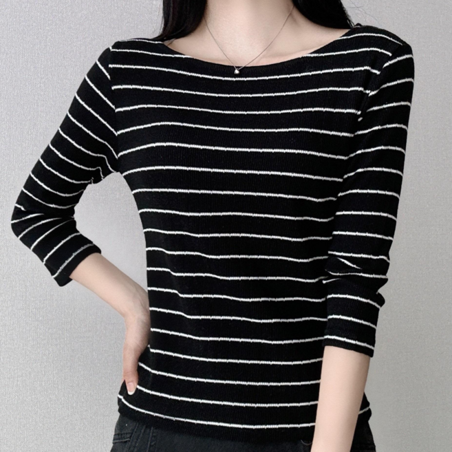 파츠 여성 7부 기본 단가라 보트넥 티셔츠