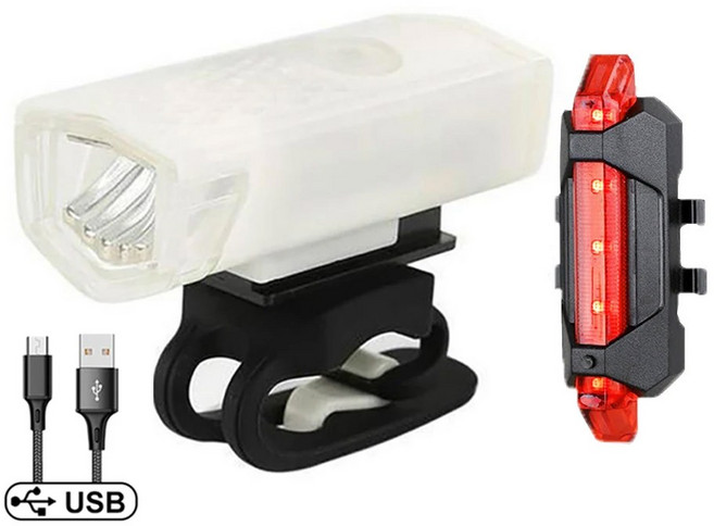 USB 충전식 자전거 라이트 세트 전조등 및 후미등 간편 설치 3가지 모드 자전거 액세서리, 2255 918 white