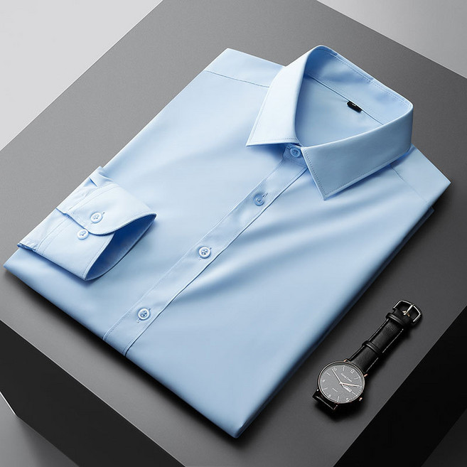 莫代爾男士襯衫免燙新款商務休閒純色無痕秋季抗皺長袖襯衣職業衫
