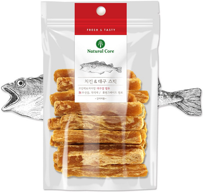 네츄럴코어 치킨 대구 스틱 90g 닭고기함량 80%, 혼합맛(치킨/대구), 1개