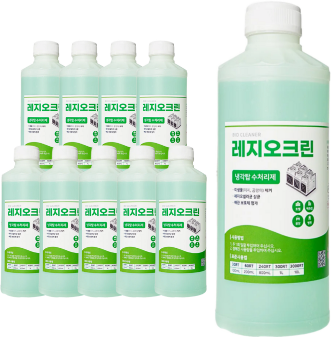 냉각탑 수처리제 레지오넬라균 살균제 냉각수 살균 소독제 냉각탑 관리 약품 레지오크린, 10개, 1L