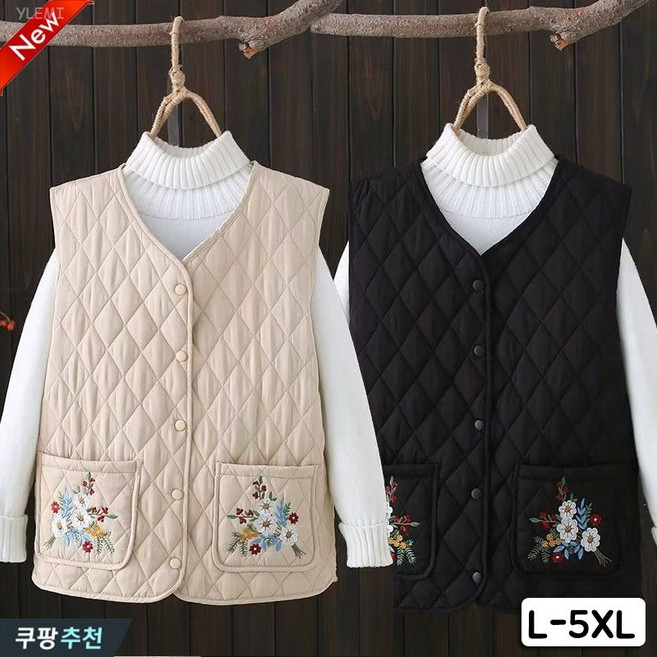 YLEMI 봄가을 김장조끼 따뜻한 누빔 할머니 꽃조끼 빅사이