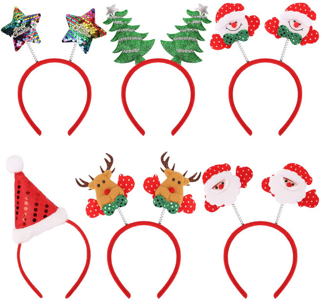 크리스마스 파티 머리띠 산타 사슴 트리 머리띠 성탄절 파티용품 홈파티 1세트 6개, 6