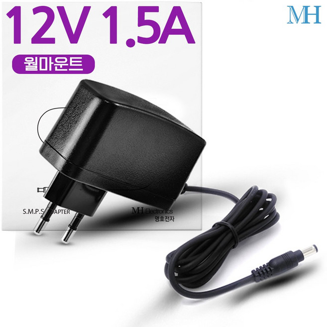 명호전자 12V1.5A 아답터 벽걸이형 전원선일체형 DC 12V 1.5A 어댑터, 12V1.5A 벽걸이형/아답터+3종젠더set, 1개