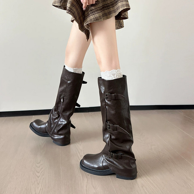 style dr 여성 패션 가을 겨울 롱부츠 베이직 가죽 통굽부츠 웨스턴부츠