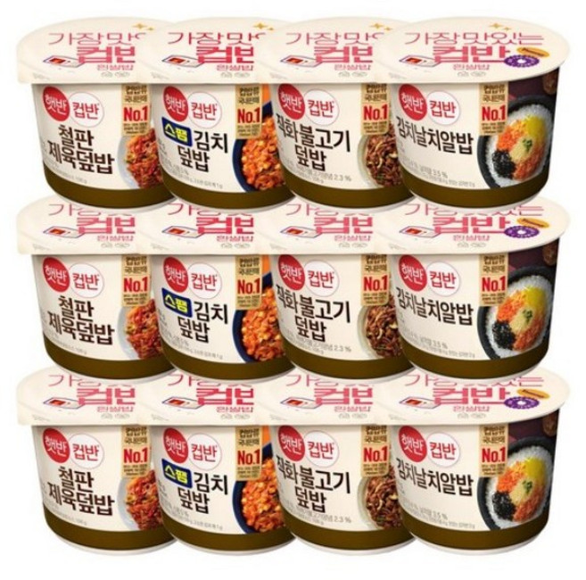 햇반컵반 컵밥세트 4종 (철판제육3+스팸김치3+직화불고기3+김치날치알3), 251g, 4세트