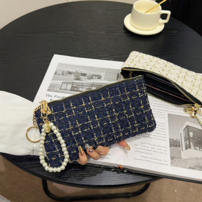 보스케 트위드 진주 체인 파우치 손지갑 생리대파우치