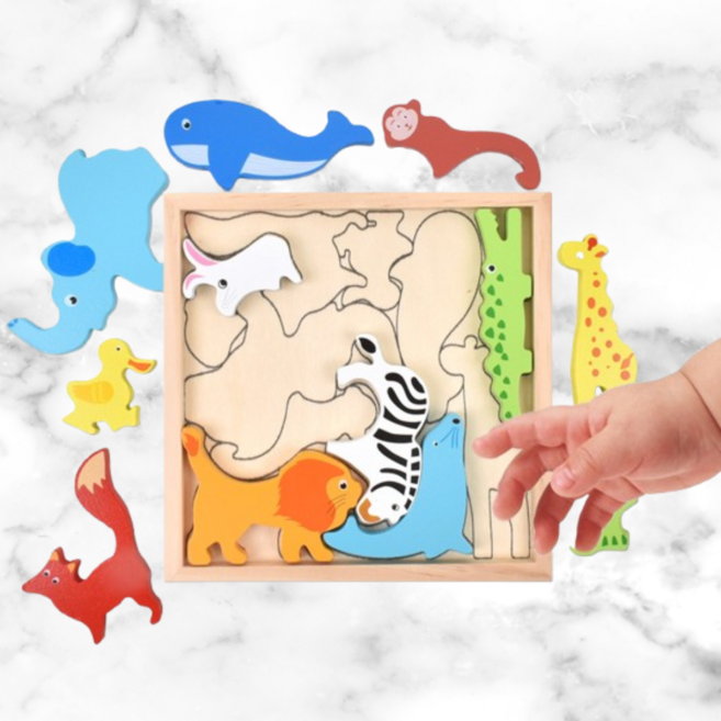 리군 목제 그림맞추기 도미노 퍼즐 동물 6263 가베 모양 도형 퍼즐 맞추기, 상세페이지 참조, 1개