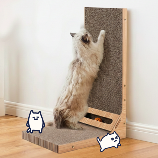 묘한상점 고양이 수직 L자 스크래쳐 볼 장난감 포함, 1개, 혼합색상