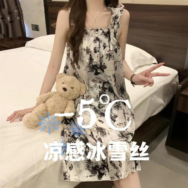 冰絲涼感吊帶睡裙 自帶胸墊家居服
