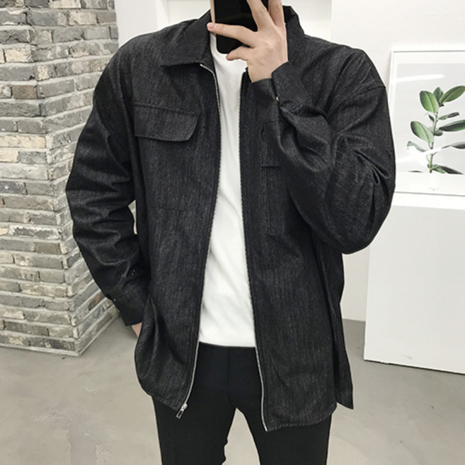 용된다 남자 캐쥬얼 오버핏 데님 집업 셔츠 자켓