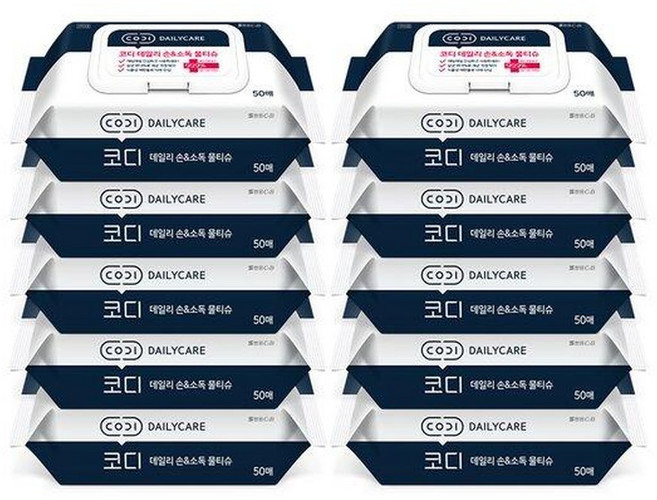 코디 데일리 손소독 물티슈(캡) 50매10팩, 60g, 50매입, 10박스