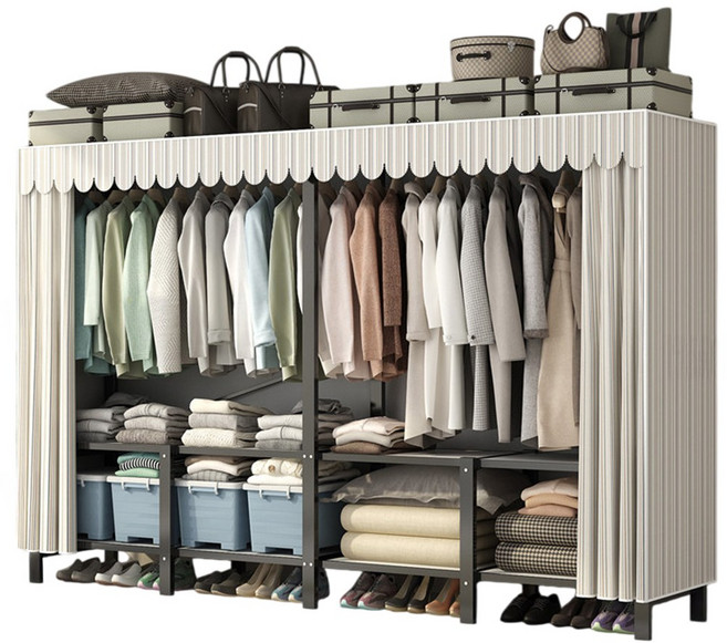 유엔리빙 튼튼한 비키니 옷장 무타공 접이식 드레스룸 시스템 행거, 줄무늬지퍼형