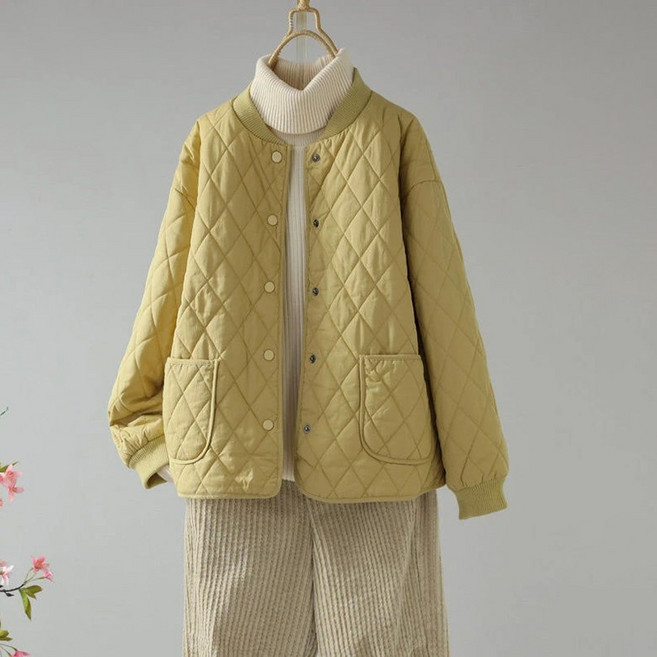 POMTOR 봄 가을 간절기 여자 경량 패딩 루즈핏 누빔 솔리드 얇은 패딩 코트 점퍼 재킷 빅 사이즈