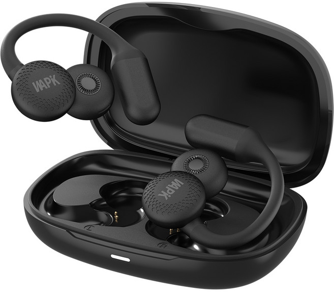 와피크 무선 블루투스 이어폰 R7 ENC 노이즈 캔슬링 C타입 귀걸이형 고음질, 블랙