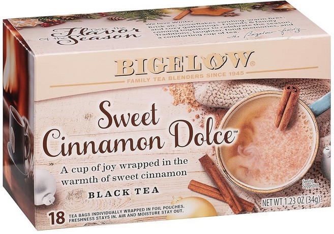 Bigelow Tea Perfectly Mint 홍차 카페인 티백 총 20개 262429, 18개(6팩), 스위트 시나몬 돌체, 33g, 20