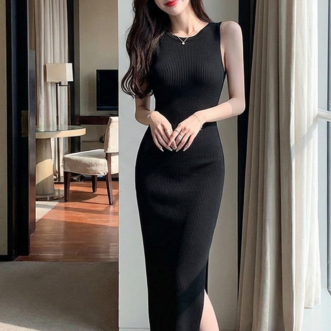 글램디브 골지 라운드 민소매 롱원피스 메즈스 AI0567