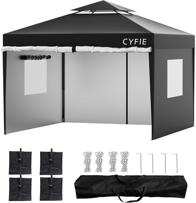 접이식 캐노피 천막 야외 천막텐트 행사용 텐트 휴대용 캠핑텐트 방수 천막 4-6 인용, 블랙