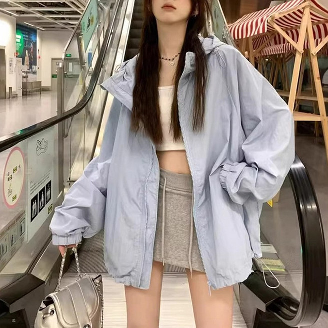 슬림소녀 여성 봄 여름 후드 스트링 트레이닝 점퍼 데일리 캐주얼 오버핏 코트 톱