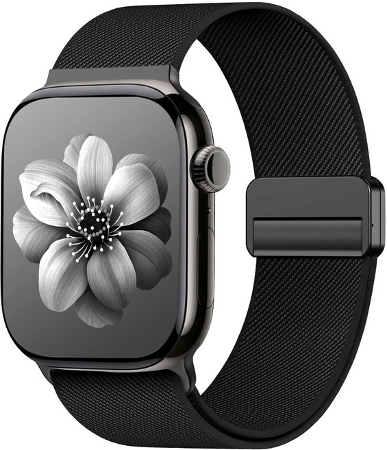 Fegwilde 애플워치 호환 스포츠 마그네틱 브레이드 루프 스트랩 49/46/45/44/42/41/40/38mm 11 10 9 8 3 울트라1/2/3 SE1/2/3 자석 밴드, 검은색