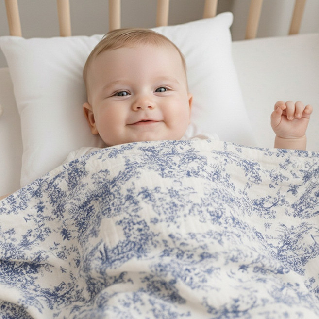 유아 이불 신생아 아기 순면 여름 신생아 이중 거즈 블랭킷, 뜨왈(블루)