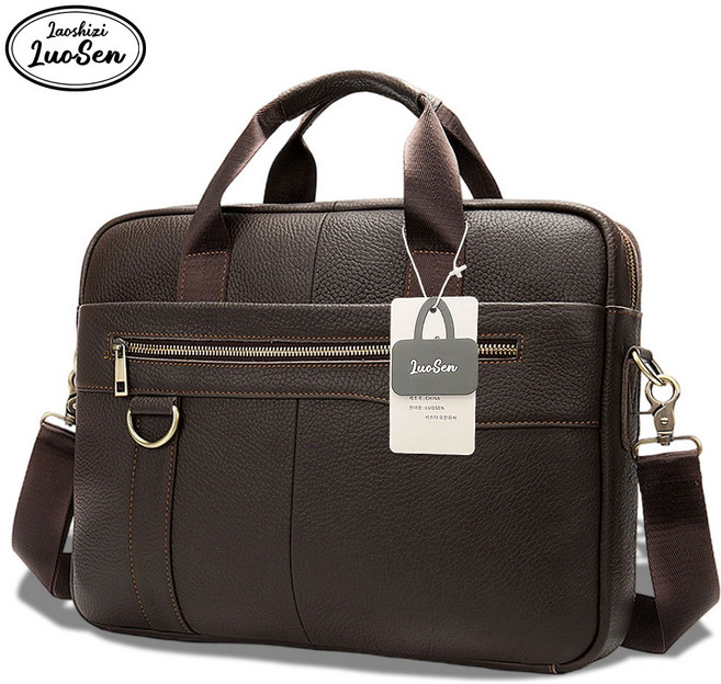 LUOSEN 수제 천연소가죽 남성 노트북 서류가방 크로스백