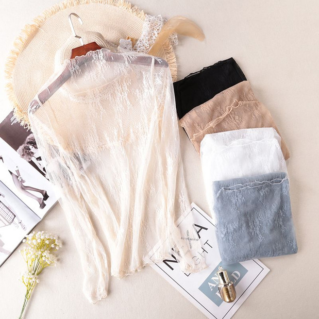 Makone 여성 로맨틱 망사 이너 티셔츠 시스루 섹시 레이스 메쉬 레이스 이너티