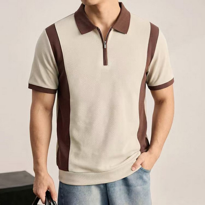 J nd O남성 여름 투톤 지퍼넥 깔끔한 반팔 카라 티셔츠