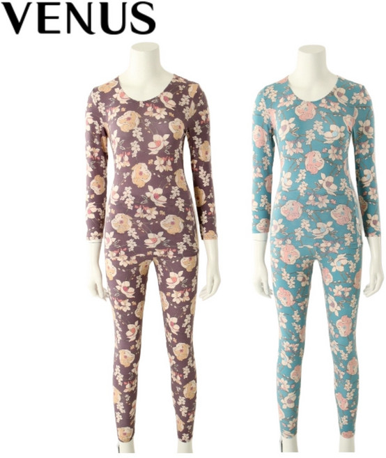 비너스 겨울 !!선물용 인기상품!! 신축성좋은 압축기모 모달 플라워패턴 여성 내복 내의 세트 [85-105사이즈] VLG6043S 애플