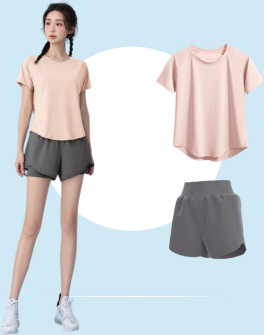 BYMSPORT 여성 파스텔 운동복 반팔 반바지 여름 트레이닝복 세트