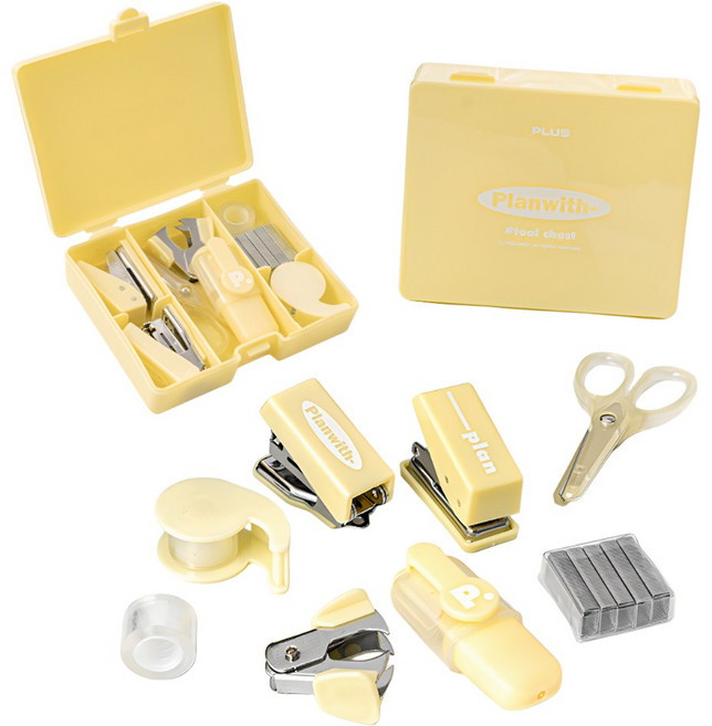 드림널스 실속 휴대용 학용품 8종 미니 문구세트, 노랑색