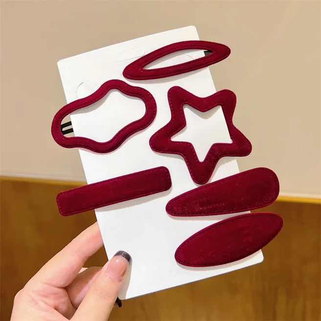 6pc 귀여운 클래식 블랙 레드 벨벳 BB 헤어 사이드 클립 여자와 패션 머리 장식 액세서리