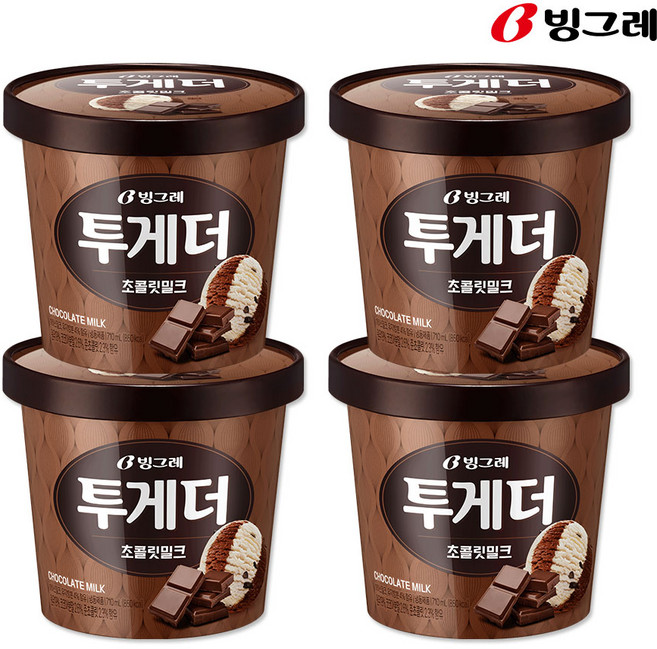 빙그레 투게더 초콜릿 밀크 기타 아이스크림, 710ml, 4개