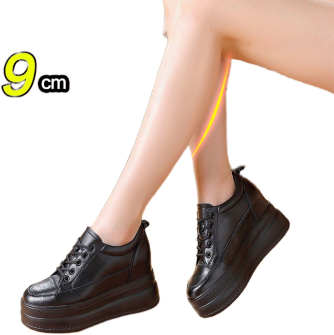 하이플라이통굽 슬립온 여성 키높이 가죽 운동화 발편한 플랫폼 스니커즈 캐주얼화 9cm