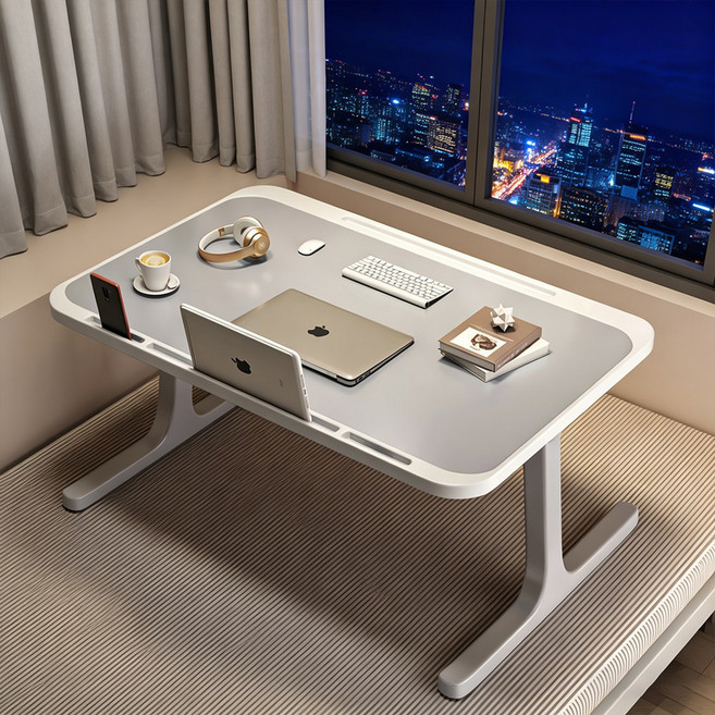 Ageye 학습 책상 접이식 다용도상 베드테이블 실버화이트, 회색