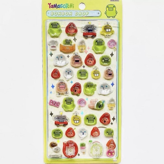 [유메도오리] 3+1 이벤트 / 3D 봉봉 드롭 스티커 폰꾸 다꾸 입체 스티커 3D 산리오 먼작귀 시즈쿠짱 스타일, 1개, 쿠치초록