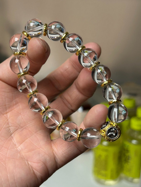 天然白水晶黃金盤纏手鏈 12mm