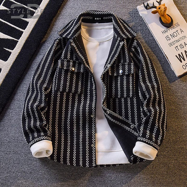 스타일닥터 남성 봄 가을 배색 스트라이프 데님 셔츠 오버핏 셔츠 아우터