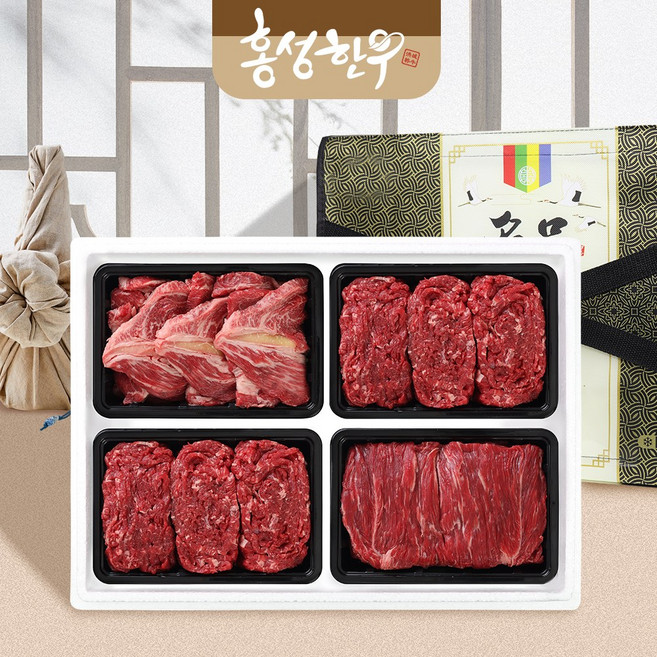 [홍성한우] 1등급 암소 다온 구이혼합 선물세트 2호 1.6kg(등심400 불고기400 불고기400 국거리400), 1세트