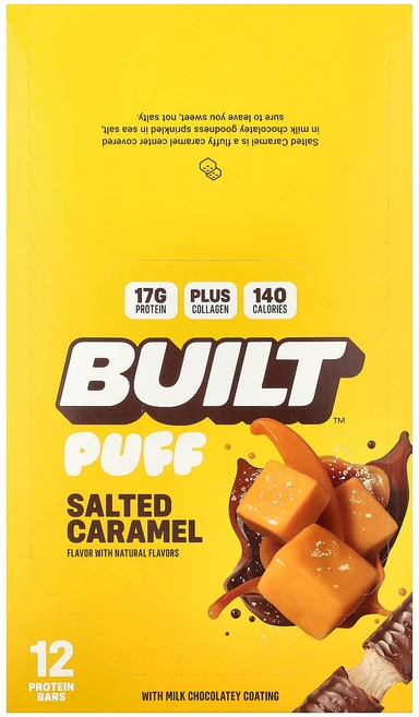 Built 퍼프 프로틴바 솔티드 캐러멜 바 12개 각 40g(1.41oz) Built (빌트), 12 개, 40g - 쿠팡