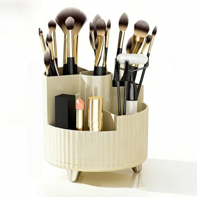 화장대 정리함 브러쉬 정리함 메이크업 수납함 분할정리 회전형 화장대용, 1개, 노란색