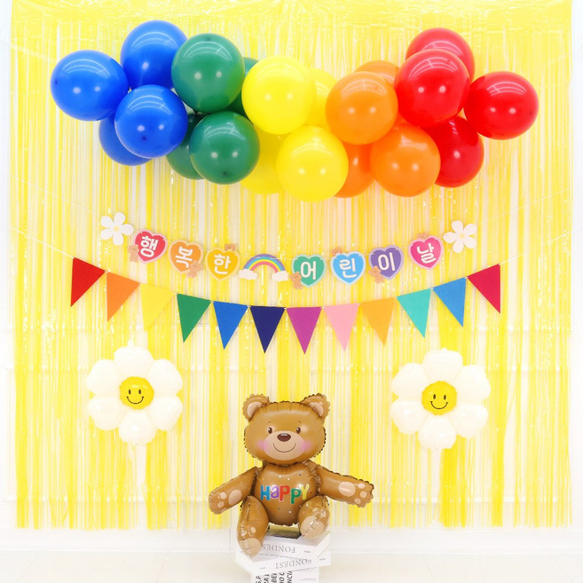 파티짱 어린이날 가랜드 풍선 세트 축하 파티 이벤트 포토존 장식 소품, 1개, 클라우드 커튼 세트(하트곰돌이)