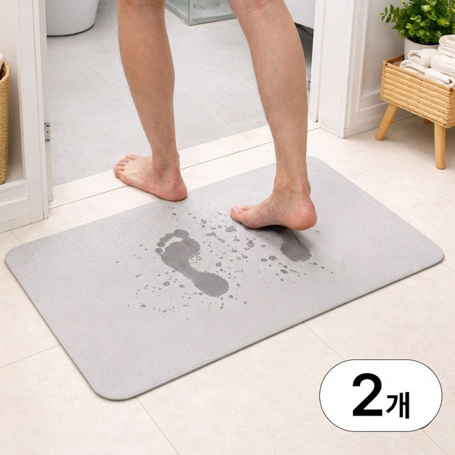 살림의지혜 규조토 발매트 소프트 빨아쓰는 사각, 라이트 그레이