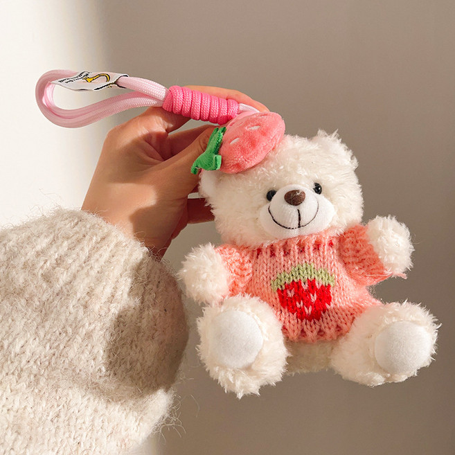 GRNM 곰인형 토끼 키링 열쇠고리 / 남녀공용 커플 우정템 선물용 키홀더, 1개, 딸기곰