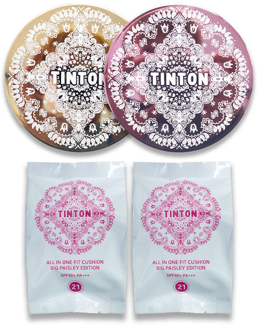 ♥초특가♥ (틴톤) 대왕 볼륨 쿠션 본품 2개 + 리필 2개 단독 패키지, 4개, 21호/핑크 베이지